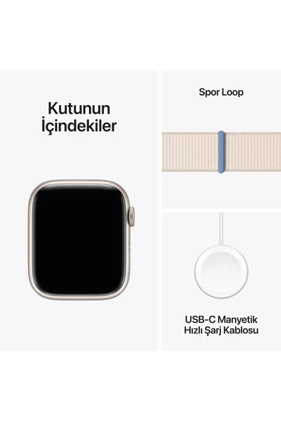 Apple Watch 9 45mm Yıldız Işığı Alüminyum Kasa ve Yıldız Işığı Spor Loop - 4