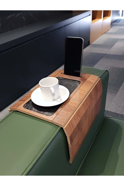 ARKITEKT EX Telefon Tutuculu Ahşap Katlanır Portatif Organizer Yan Sehpa Kaydırmaz Deri Yüzeyli ürün görseli