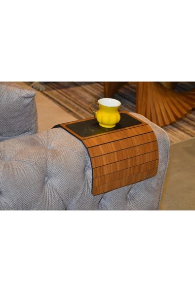 ARKITEKT EX Koyu Ceviz Ahşap Katlanır Kaydırmaz Deri Yüzeyli  Portatif Yan Sehpa  50 cm x 27.8 cm - 3