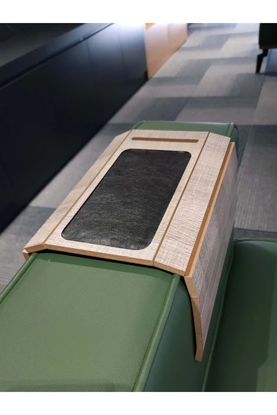 ARKITEKT EX Telefon Tutuculu Ahşap Katlanır Portatif  Organizer Yan Sehpa Kaydırmaz Deri Yüzeyli - 4