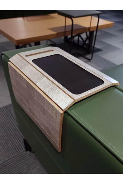 ARKITEKT EX Telefon Tutuculu Ahşap Katlanır Portatif  Organizer Yan Sehpa Kaydırmaz Deri Yüzeyli - 3