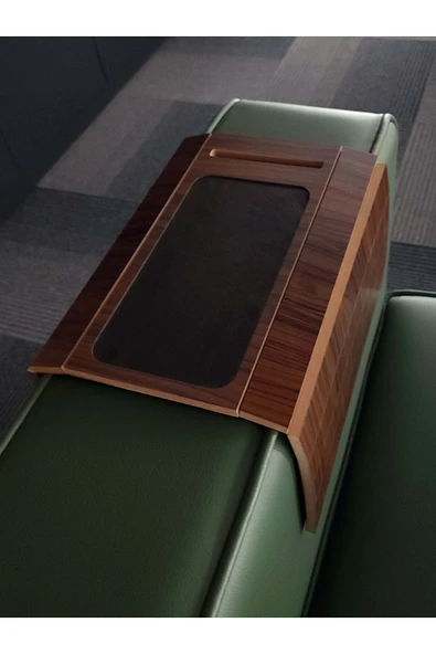 ARKITEKT EX Telefon Tutuculu Ahşap Katlanır Portatif  Organizer Yan Sehpa Kaydırmaz Deri Yüzeyli - 3
