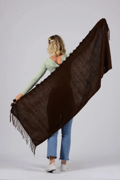 Angora Ponponlu Şal  60x180 -  Koyu Kahve - 2