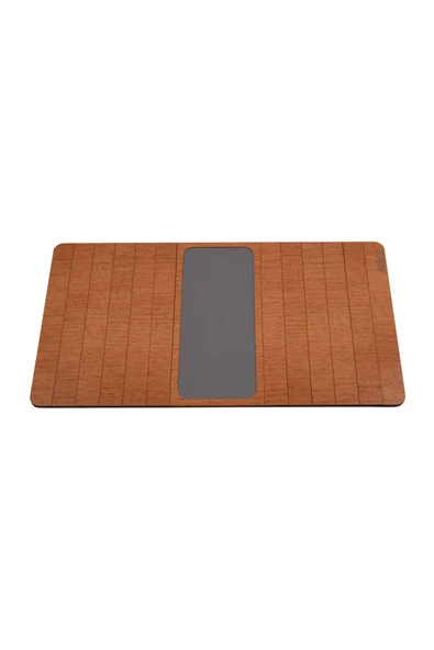 ARKITEKT EX Ceviz Renk Orta Gri Deri Ahşap Katlanır Portatif Yan Sehpa Kaydırmaz Deri Yüzeyli Xl 50cmx27.8cm - 4
