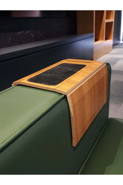 ARKITEKT EX Telefon Tutuculu Ahşap Katlanır Portatif  Organizer Yan Sehpa Kaydırmaz Deri Yüzeyli - 3