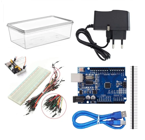 Robotik Kodlama Arduino Temel Seviye Elektronik Başlangıç Seti - Kutulu MB-102 Breadboard Güç Kartı ve Adaptörlü