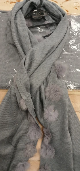 Angora Ponponlu Şal 60x180 - Gri - 2