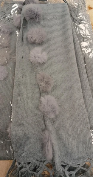 Angora Ponponlu Şal 60x180 - Gri - 3