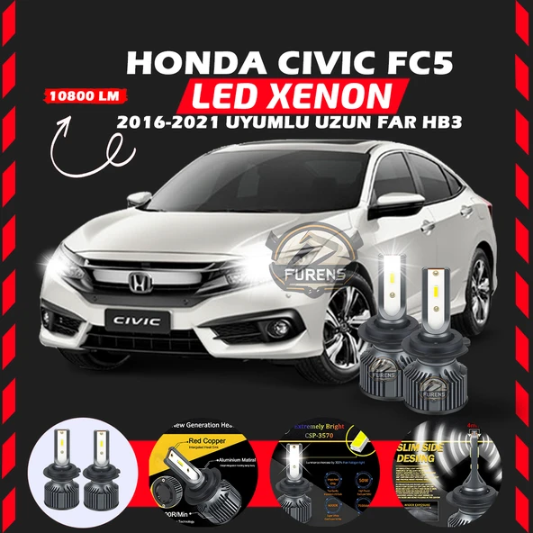 Honda Civic FC5 2016-2021 Uzun Far Uyumlu Şimşek Etkili Led Xenon Premium Series HB3 ürün görseli 1