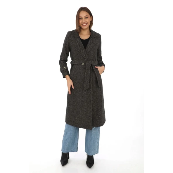 Astarlı Balık Sırtı Kaşmir Kaşe Kaban - Kahverengi - 3