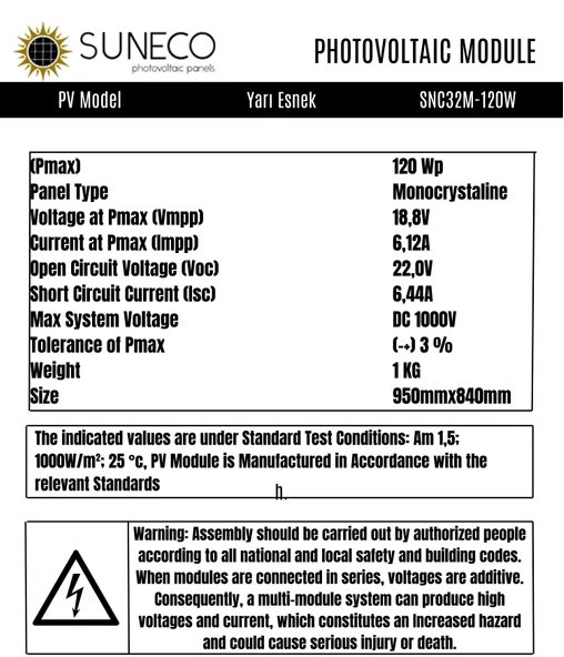 Suneco 120 Watt Yarı Esnek Güneş Paneli Half Cut Monokristal Solar Güneş Paneli 12VOLT Karavan - 2