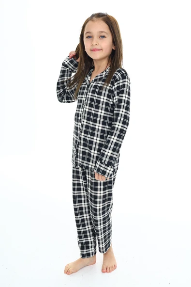 Kız Çocuk Ekose Pijama Takımı 3-16 Yaş 12156 - 2