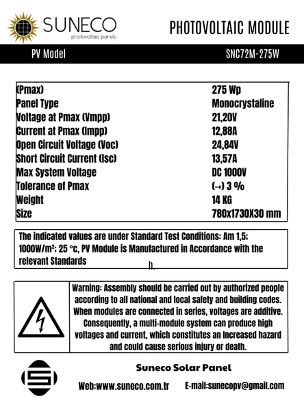 Suneco 275 Watt Half Cut Monokristal Solar Güneş Paneli A Sınıf 12 Volt 205 watt - 3