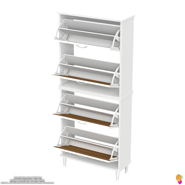 Modilayn UMAY' 2 Li Kapı Önü 72 x 168 x 25, 5 cm’ lik 4 Düşer Kapak 8 Göz Bölmeli Ayakkabılık - 7