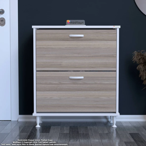 Modilayn UMAY Antre Hol 72 x 90 x 25,5 cm’ lik 2 Düşer Kapak 4 Göz Raf Bölmeli Ayakkabılık