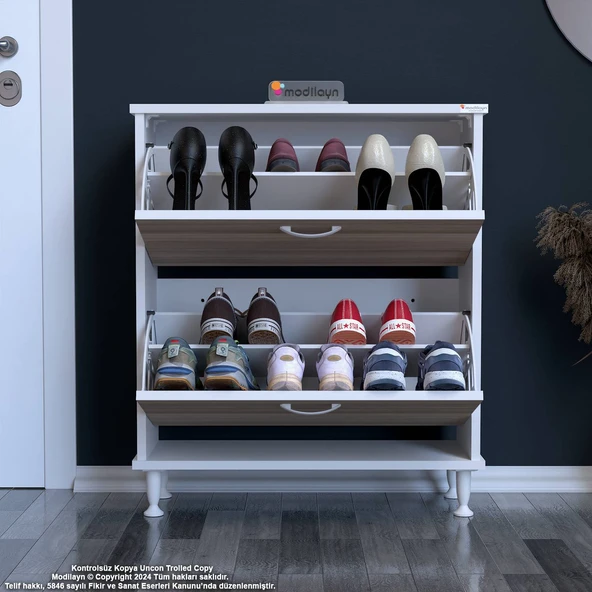 Modilayn UMAY Antre Hol 72 x 90 x 25,5 cm’ lik 2 Düşer Kapak 4 Göz Raf Bölmeli Ayakkabılık - 3