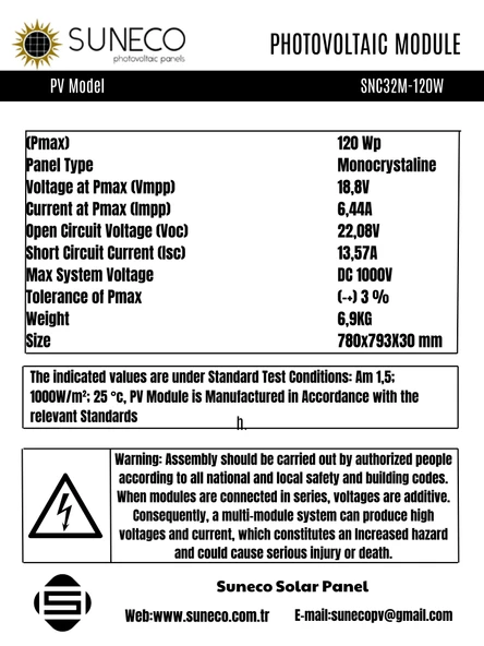 Suneco 120W 125W Watt Half-Cut Monokristal Solar Güneş Paneli A Sınıf 12 Volt - 3