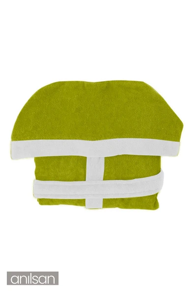 Yeşil Ve Beyaz %100 Pamuklu Çocuk Bornozu - 2-4 Yaş - Yumuşak, Nefes Alabilir, Doğal Kumaş - 2