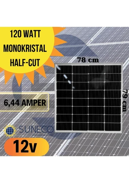 Suneco 120W 125W Watt Half-Cut Monokristal Solar Güneş Paneli A Sınıf 12 Volt