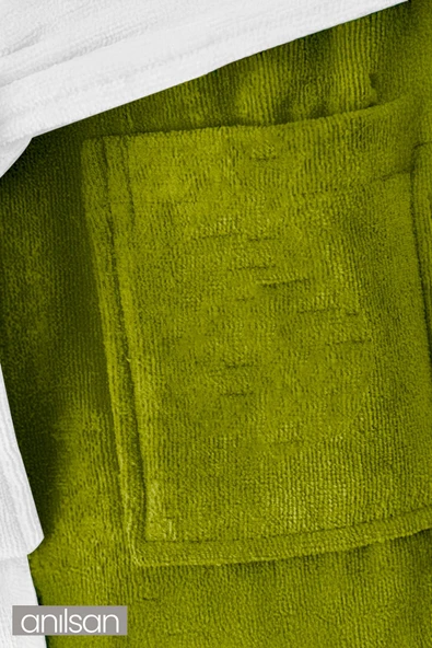 Yeşil Ve Beyaz %100 Pamuklu Çocuk Bornozu - 2-4 Yaş - Yumuşak, Nefes Alabilir, Doğal Kumaş - 3