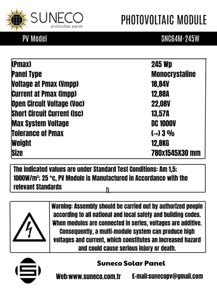 Suneco 245 Watt Halfcut Monokristal Solar Güneş Paneli A Sınıf 12 Volt 205 230 watt - 3