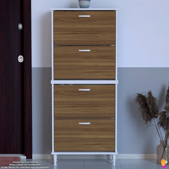 Modilayn UMAY' 2 Li Kapı Önü 72 x 168 x 25, 5 cm’ lik 4 Düşer Kapak 8 Göz Bölmeli Ayakkabılık - 3