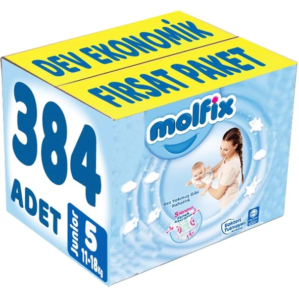 Molfix Bebek Bezi Beden:5 (11-18Kg) Junior 384 Adet Dev Ekonomik Fırsat Pk ürün görseli