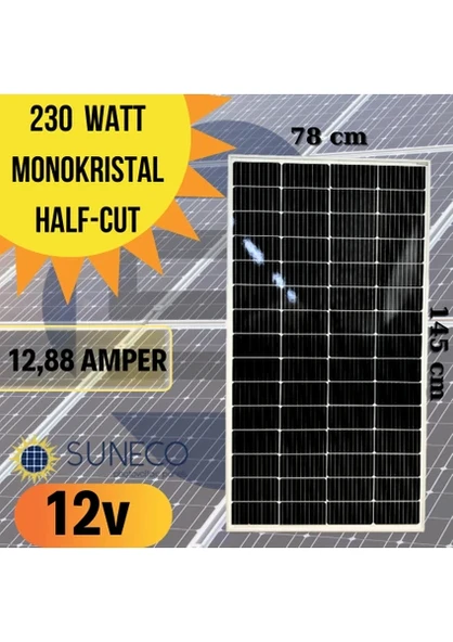 Suneco 230W 205W Watt Half-Cut Monokristal Güneş Paneli A Sınıf 12 Volt