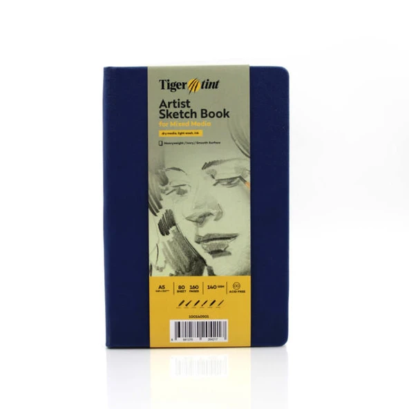 Tigertint Sketch Book Sert Kapaklı Eskiz Defteri 140 gr A5 80 yaprak Mavi - Resim 2