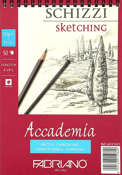Fabriano Accademia Schizzi Üstten Spiralli Eskiz Defteri A5 120 g 50 Yaprak