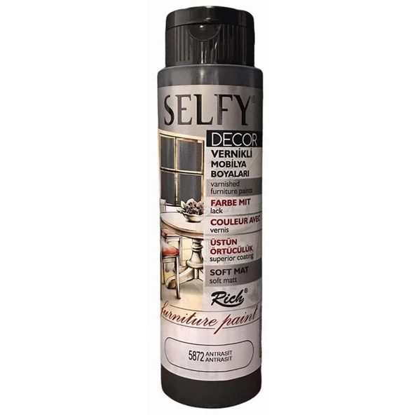 Rich Selfy Decor Vernikli Mobilya Boyası 500 cc Antrasit ürün görseli 1