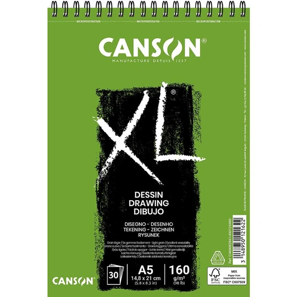 Canson XL Dessin Spiralli Çizim Blok A5 160 g 30 Yaprak ürün görseli 1