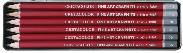 Cretacolor Cleos Fine  Art Graphite Pencils - Metal Kutu, 6 Parça Dereceli Çizim ve Grafit Kalemi)