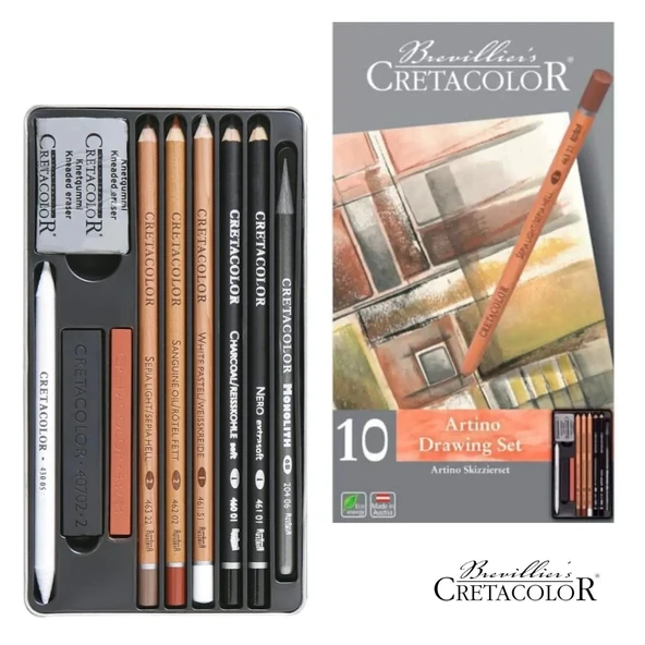 Cretacolor Artino Drawing Set -Metal Kutu, 10 Parça (Profesyonel Karışık Çizim Seti) ürün görseli 1