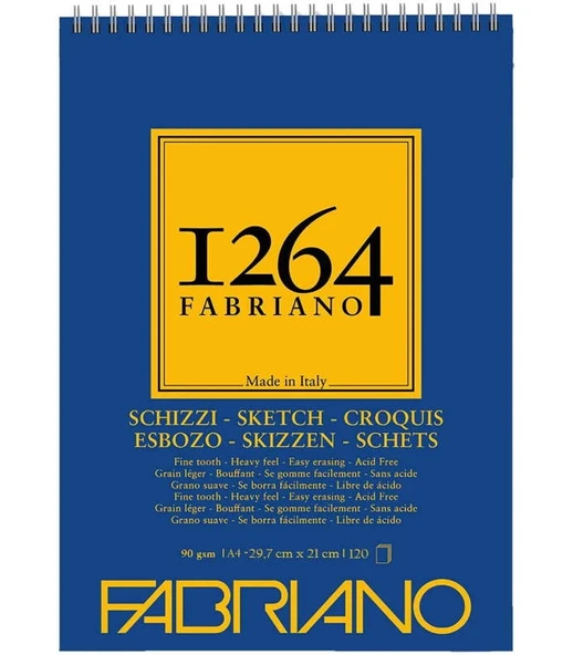 Fabriano 1264 Sketch Paper Eskiz Defteri 90 gr A4 120 yaprak Üstten Spiralli