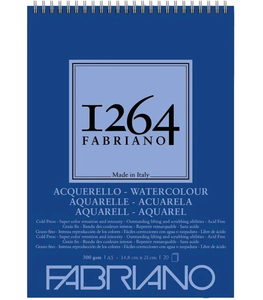 Fabriano 1264 Sulu Boya Defteri A5 Spiralli 300 g 20 Yaprak