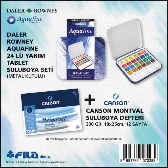 Daler Rowney 24lü Suluboya Metal Kutu+Canson Montval Suluboya Defteri 300 gr 18x25 cm 12 Sayfa ürün görseli