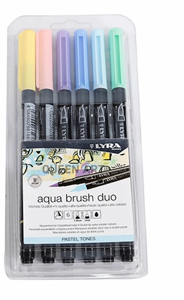 Lyra Aqua Brush Duo Çift Taraflı Fırça Uçlu Kalem Seti 6 Renk Pastel Tone