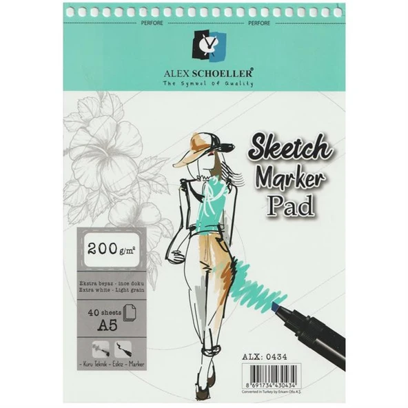 Alex Schoeller Sketch Marker Pad Spiralli A5 200 gr 40 yp ürün görseli 1