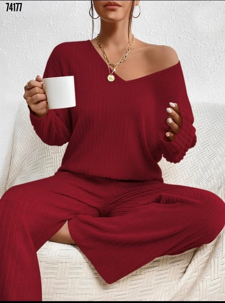 ESM Noche - Fitilli Kaşkorse  Kadın Pijama Takımı - Alt Üst Pijama Takımı Siyah - 5