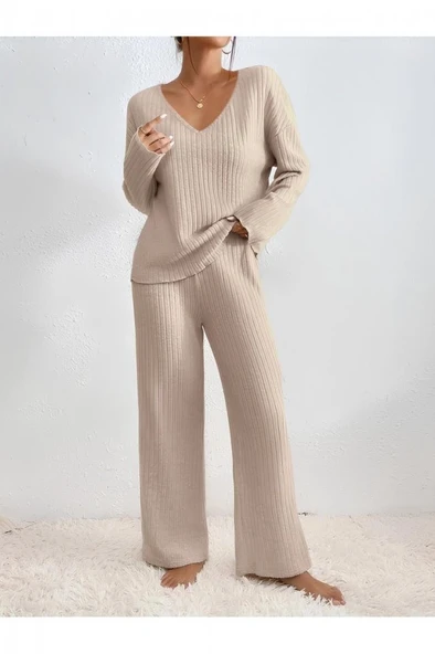 ESM Noche - Fitilli Kaşkorse  Kadın Pijama Takımı - Alt Üst Pijama Takımı Siyah - 6