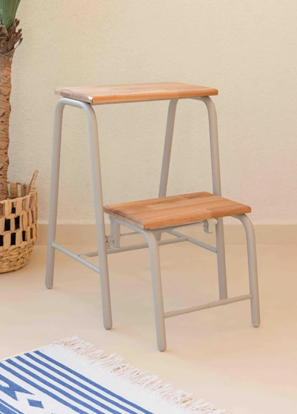 The Mia Ahşap 2 Basamaklı Tabure Merdiven Gri - Resim 3