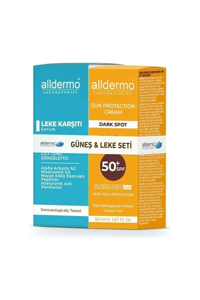 Alldermo Güneş Koruyucu Krem 50 Ml + Leke Karşıtı Serum