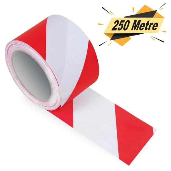 Bondit Emniyet Şeridi İkaz Bandı Kırmızı Beyaz 6 cm x 250 Metre