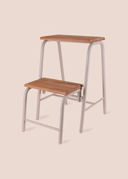 The Mia Ahşap 2 Basamaklı Tabure Merdiven Gri - Resim 5