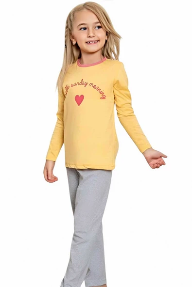 Kız Çocuk Pamuklu Uzun Kollu Desenli Pijama Takımı - 3
