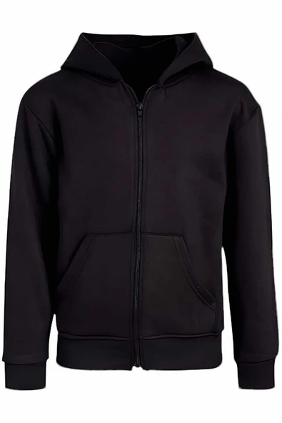 Çocuk Unisex Pamuklu Kapüşonlu Fermuarlı Sweatshirt 2'li Set - 7