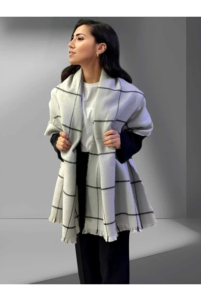 Kadın İnce Çizgili Yumuşak Dokulu Omuz Şalı Atkı  ( 70cm x 180cm ) - Resim 4