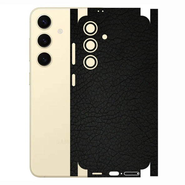 Samsung Galaxy S24 ile Uyumlu Deri Desenli Siyah Arka Kaplama
