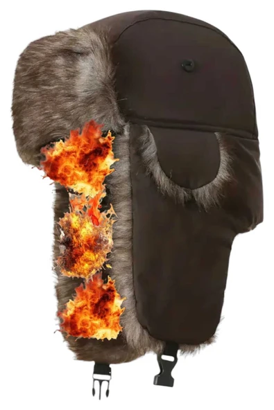 Unisex Termal Peluş Kürklü Pilot Şapka - 3